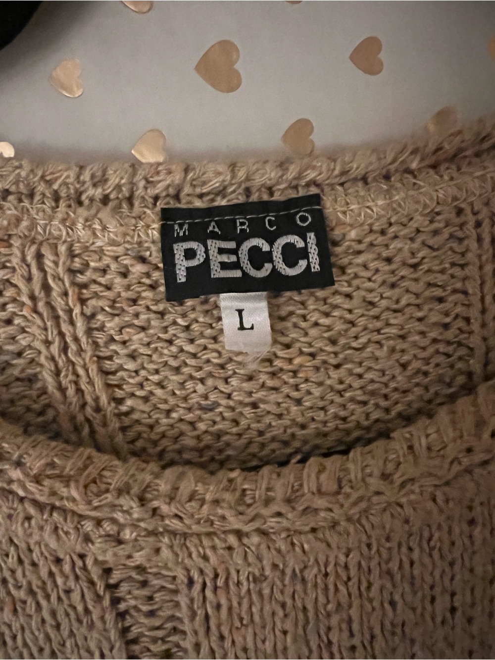Vintage Marco Pecci Women's Beige Crewneck Knit Sweater, L
